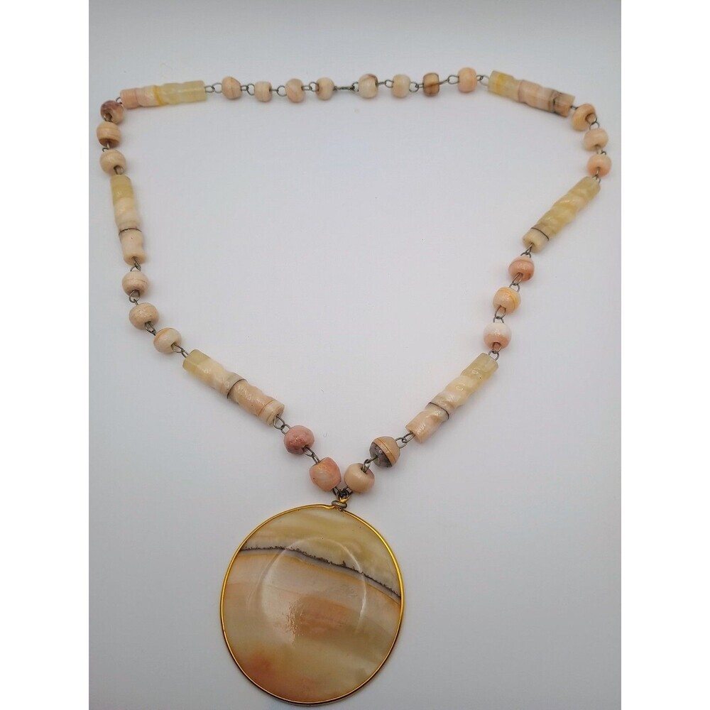 Vintage Aztek Carved Stone Disc Necklace